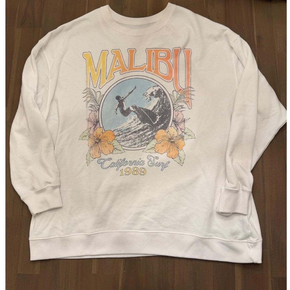 Hollister Malibu California Surf 1989 Graphic Sweatshirt White XL Womens